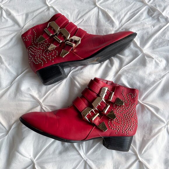 Forever 21 Red Studded Moto Boots – Size 8 - Picture 2 of 8